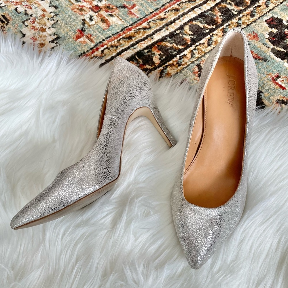 J.Crew Isabelle Crackled Silver Heels